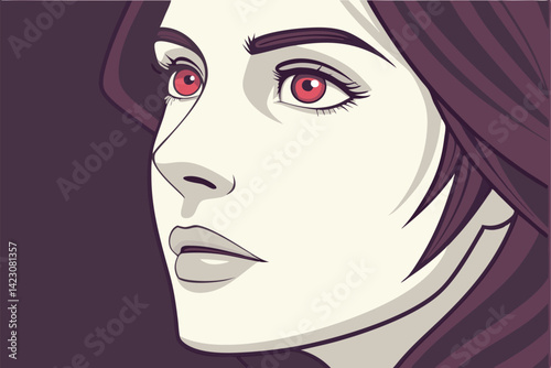 Stylized Purple Hair & Eye Animated Art Illustration