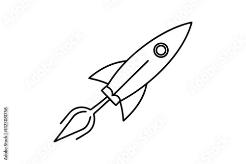 Line art illustration of a rocket launching upward with a small trail.eps
