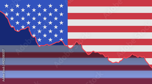 USA flag trade war tariffs war concept economic decline red downward graph abstract finance crisis background banner