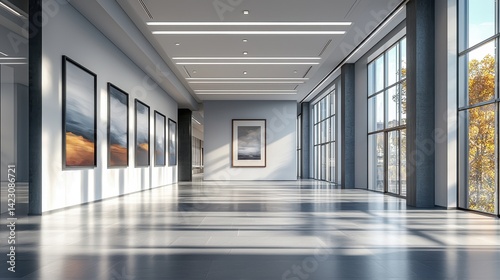 Wallpaper Mural Modern gallery hallway with abstract art and expansive windows. Torontodigital.ca