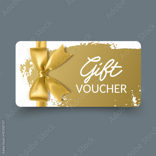 Golden gift voucher with golden bow