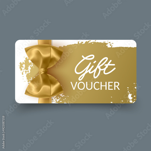 Golden gift voucher with golden bow