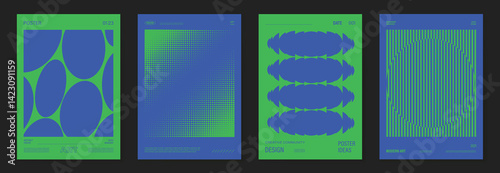 Abstract line wave poster background vector set. Cover template with vibrant perspective dot halftone, line wave. Ideal design for social media, cover, banner, music, ads.