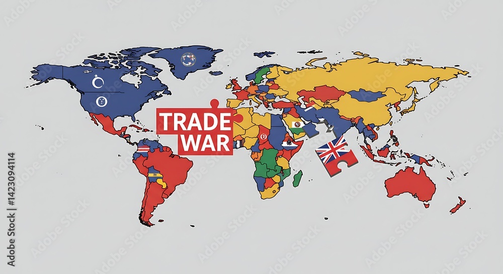 Obraz premium World Map Puzzle Showing Trade War Concept