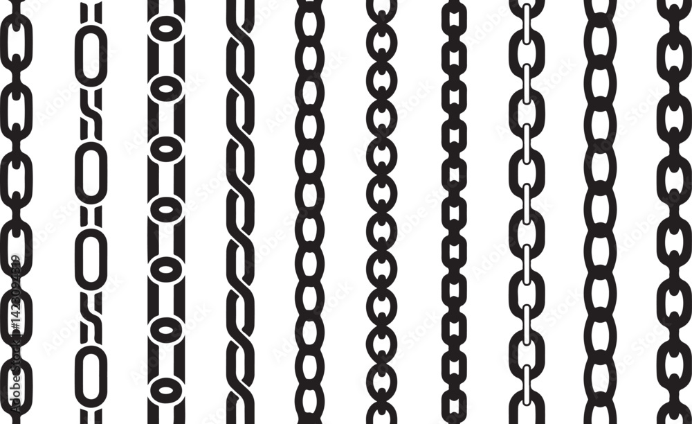 Chain Silhouette Vector Collection with Link Strength Icons in Black Minimal Style