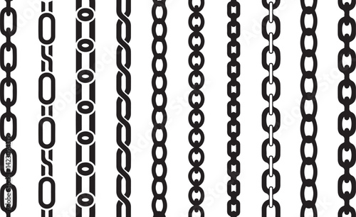 Chain Silhouette Vector Collection with Link Strength Icons in Black Minimal Style