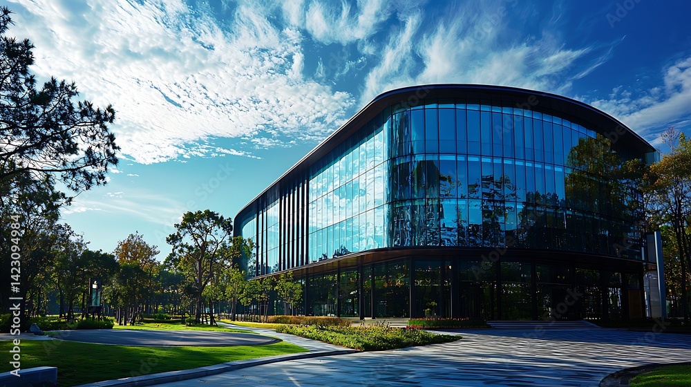 Fototapeta premium Contemporary architecture and vibrant landscape create a harmonious composition
