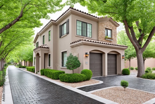 A real estate agent showing a home in a quiet cul-de-sac