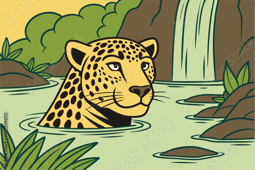 Serene Jungle Leopard Tranquil Wildlife Illustration