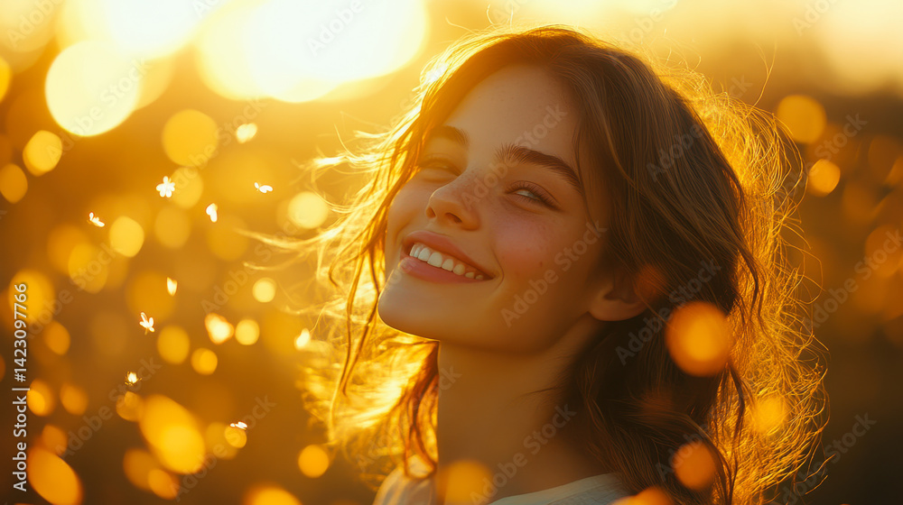 Fototapeta premium Abstract depiction of joy as a radiant golden explosion of light particles. Ethereal and dynamic atmosphere