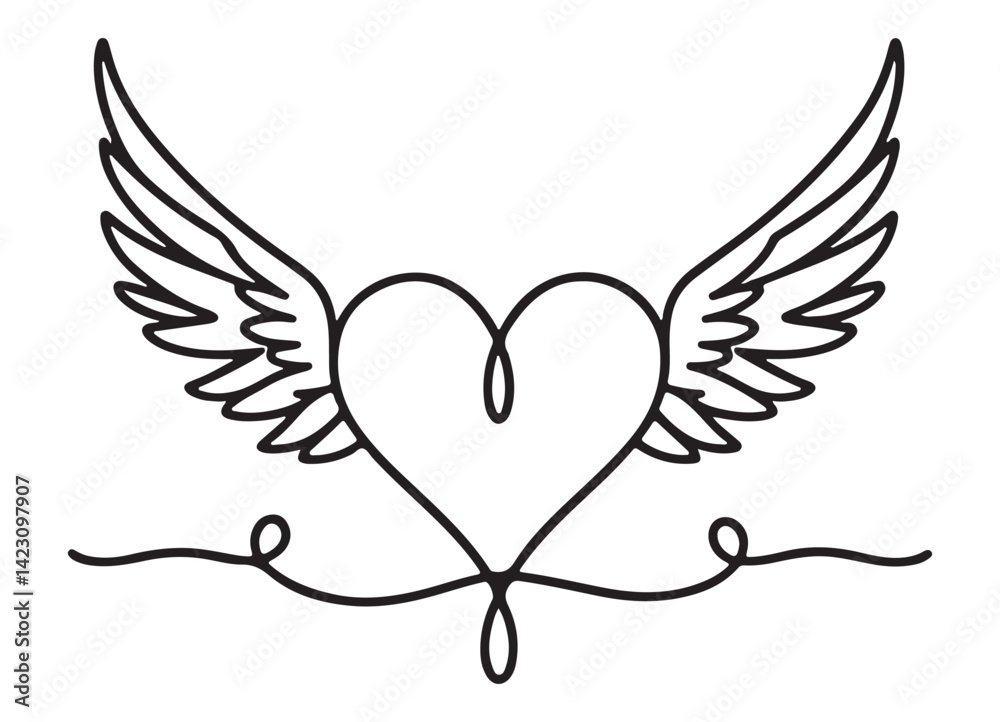 Obraz premium Winged heart silhouette for love freedom and inspiration design