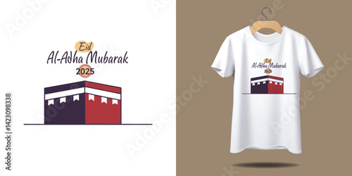 Eid al-Adha Mubarak 2025 Kaaba line art with geometric patterns typography eid ul adha day tshirt design