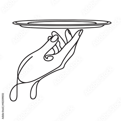 One Line Illustration of Hand Holding a Serving Tray