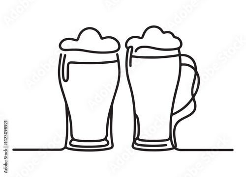 Cheers Refreshing Beer Mugs Silhouette Line Art Celebration Graphic