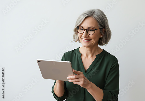 Senior Woman Using Tablet, Technology for Seniors, Elderly Digital Literacy