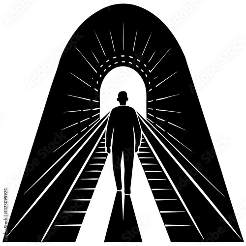 Silhouette vector art illustration, a man entering a corridor