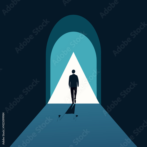 Silhouette vector art illustration, a man entering a corridor