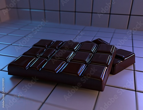 Dark chocolate bar on tiled surface photo