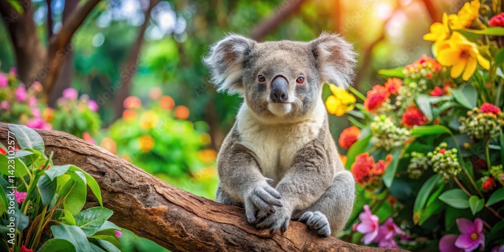 Fototapeta premium An adorable koala sitting in a tree at the zoo