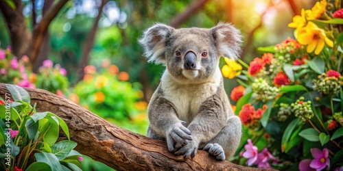 An adorable koala sitting in a tree at the zoo