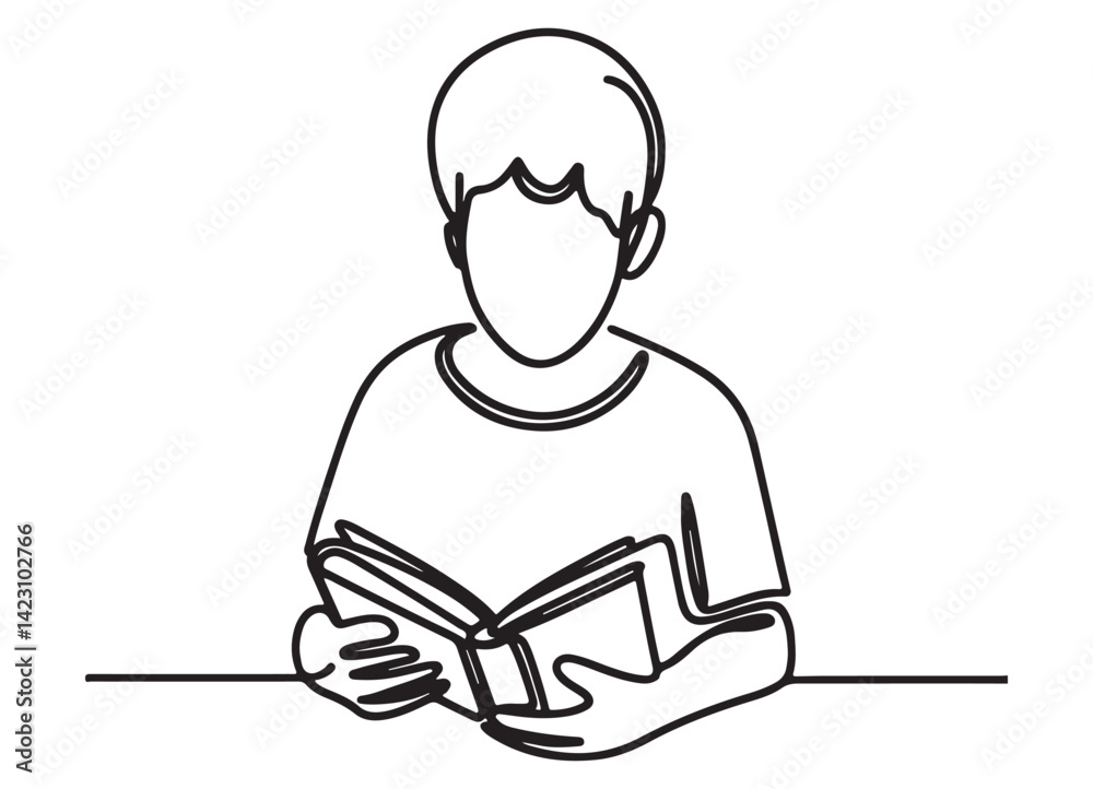 Continuous Line Drawing of a Person Reading Book Illustration Continuous Line Drawing of a Person Reading Book Illustration
