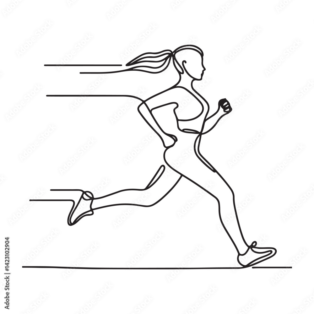 Silhouette Running Woman Continuous Line Art for Fitness Designs