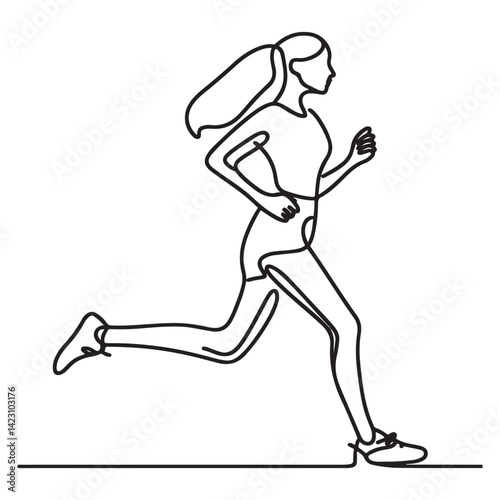 Running woman line art vector illustration for fitness activity