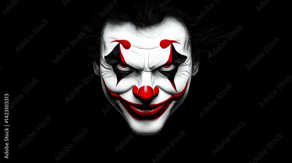close-up of a horror clown on a dark background