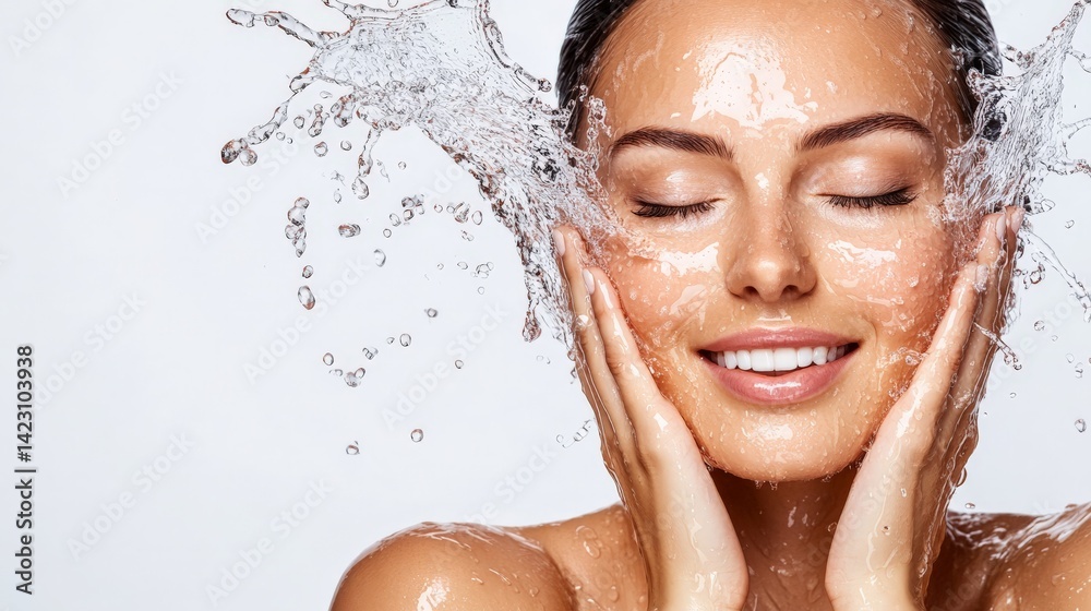 Natural Radiance and Water Splashing on a Beautiful Woman.