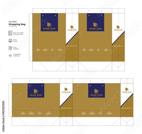 Golden Shopping bag, paper bag & packaging design template