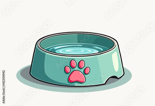 Quench Your Pet's Thirst: Cute Cartoon Pet Bowl Filled with Fresh Water, Perfect for Cats and Dogs, Ideal for Pet Owners, Animal Lovers, and Pet Product Promotions.
