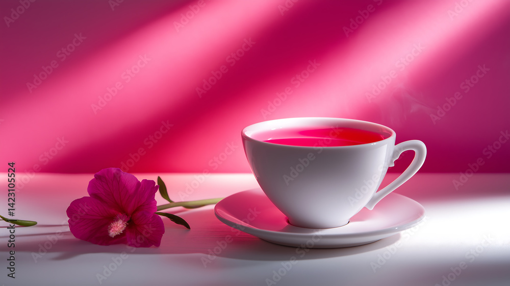 Cup of rose tea with petals on a table, copy space Cup of rose tea with petals on a table, copy space