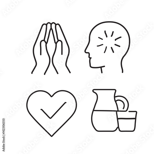 vector illustration of yoga elements in one line style