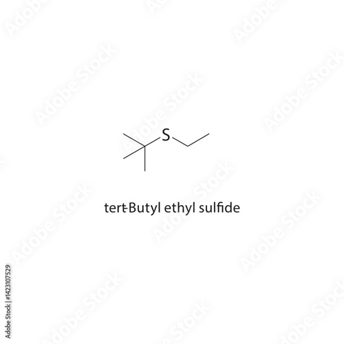 tert-Butyl ethyl sulfide skeletal structure. Sulfide compound schematic illustration. Simple diagram, chemical formula.