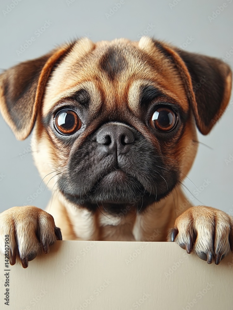 Cute pug dog with a blank billboard