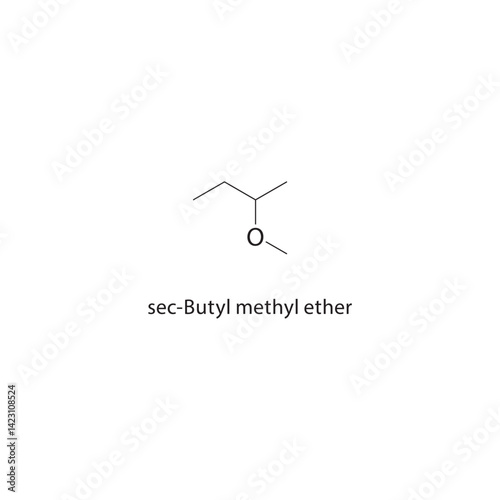 sec-Butyl methyl ether skeletal structure. Ether compound schematic illustration. Simple diagram, chemical formula.