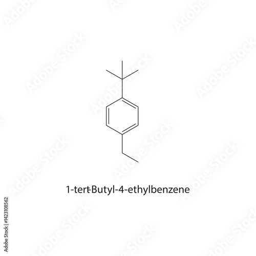 1-tert-Butyl-4-ethylbenzene skeletal structure. Alkylbenzene compound schematic illustration. Simple diagram, chemical formula.