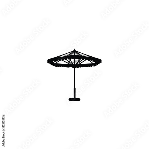 Beach umbrella silhouette on white background