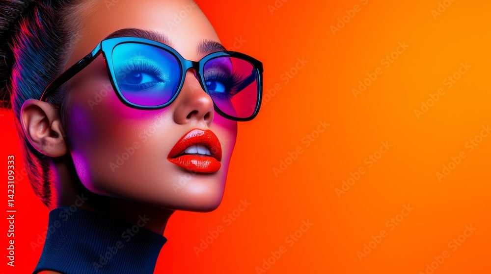 Top model radiates confidence in bold neon tones. A glowing vision of beauty
