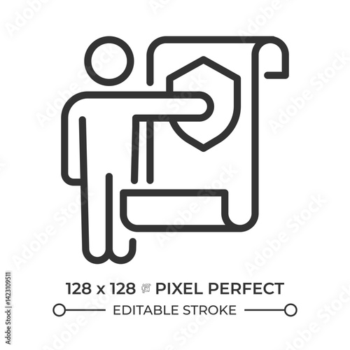 Freedom from state and personal interference in rights pixel perfect line icon. Documented human safety. Isolated vector illustration. Outline symbol. Simple linear drawing. Editable stroke