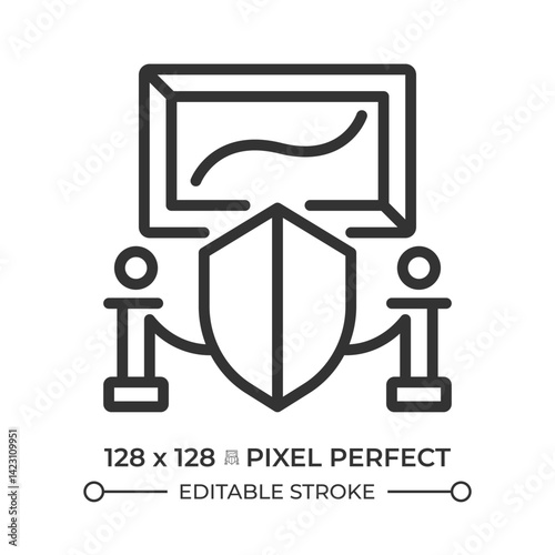 Right to participate in cultural life of community pixel perfect line icon. Copyright protection. Art industry. Isolated vector illustration. Outline symbol. Simple linear drawing. Editable stroke