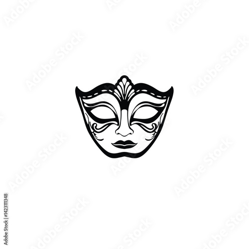 Opera theater mask silhouette on white background