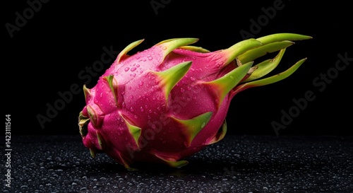 Pink Dragon Fruit on Dark Surface
