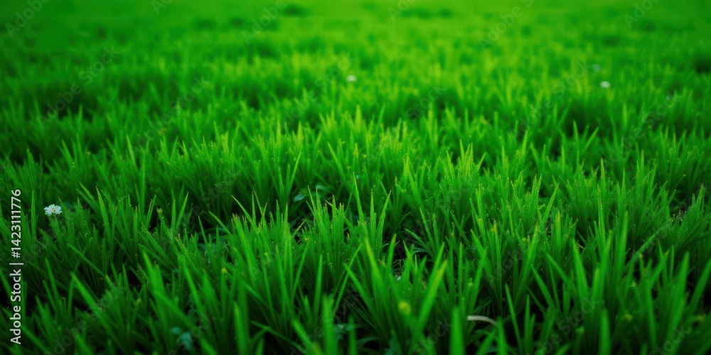 Obraz premium Vibrant Green Grass Blades with a Delicate Wildflower in a Lush Meadow
