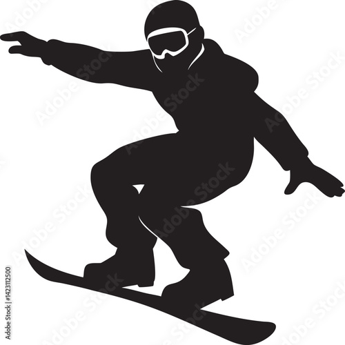 Retro snowboarder silhouette jumping high vector illustration for winter sports design