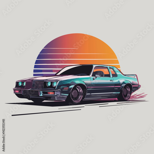 Retro Teal Sports Car Vector Illustration