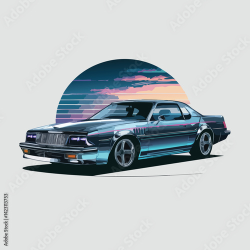 Retro Teal Sports Car Vector Illustration