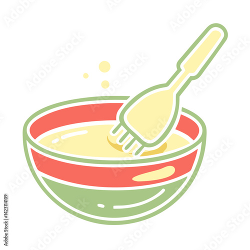 Mixing bowl with spoon stirring yellow mixture  