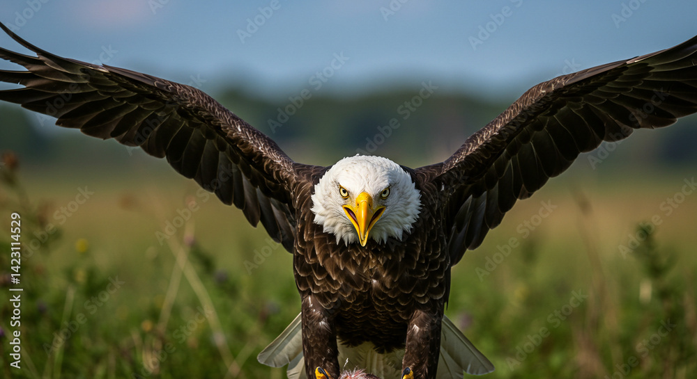 Obraz premium Eagle Spreading Wings in Nature Outdoor Wildlife Scene