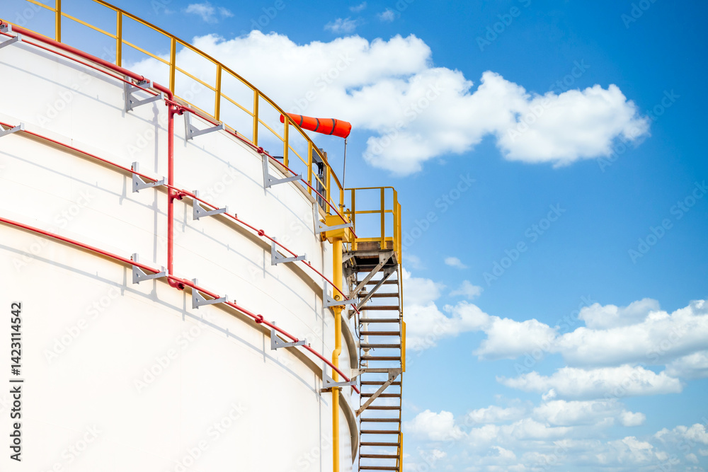 Oil storage tank at oil and gas refinery industrial zone, Business industrial storage tank oil and gas refinery, Crude oil storage tank business energy logistic and transportation,